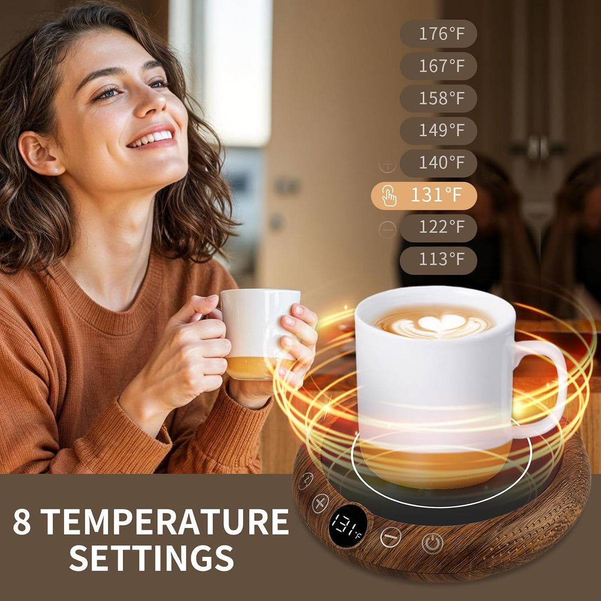 Coffee Mug Warmer, Valentines Day Gifts for Her Wife Girlfriend Daughter Him, Electric Cup Warmer for Desk, Candle Warmer Plate 8-Temp Setting & 1-12H Timer, Birthday Gifts for Women Men