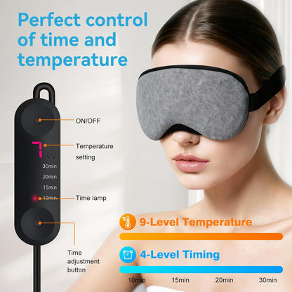 Heated Eye Mask for Dry Eyes with Cooling, Electric USB Warm Compress with Adjustable Temperature & Auto-Off Timer, Professional for Blepharitis Eyes & Stress Relief Suitable for Travel & Gifts