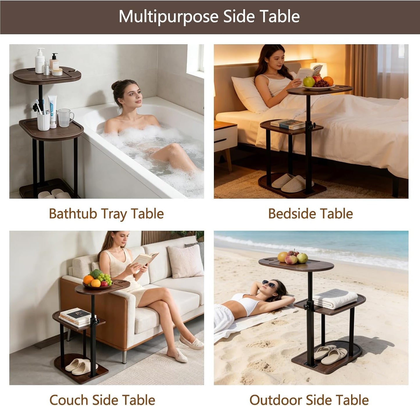 3 Layer Bathtub Tray Table,Bamboo Swivel Bathtub Side Table Height Adjustable,Freestanding Bathtub Tray for Tub Against Wall,Bathtub Accessories&Bathroom Organizer for Luxury Home Spa (Black)