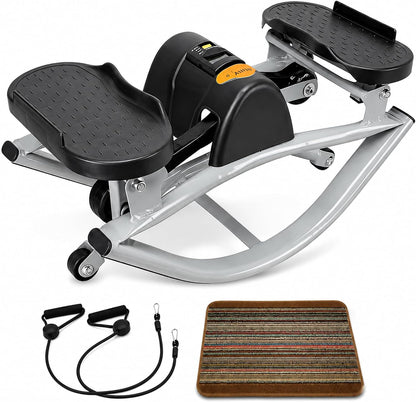 Lhanel Rock Stepper for Home Workout, Low-Impact Side Stepper with Resistance Bands, Side-to-Side Mini Stepper for Cardio, Weight Loss & Full Body Exercise