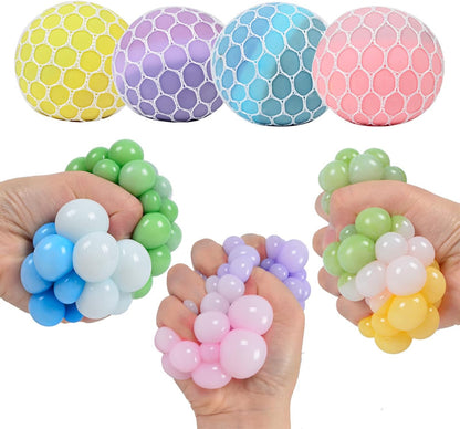 MEIEST 4 PCS Colorful Mesh Grape Stress Balls - Squeeze Color Change Fidget Toys for Stress Relief and Hand Exercise