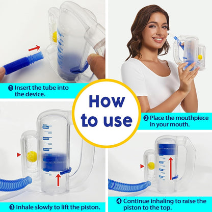 Breathing Exercise Device for Lungs, Deep Breathing Trainer for Respiratory Health & Recovery