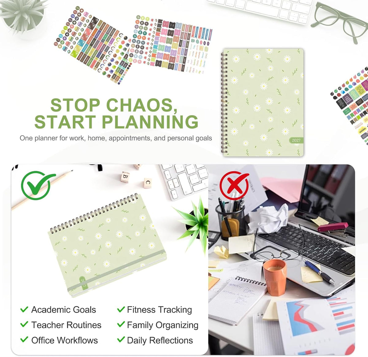 Planner 2026-2027, Weekly and Monthly Calendar Planner, JUL 2026 - JUN 2027 - Colors B
