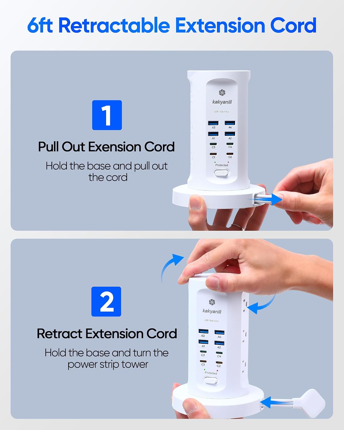 Power Strip Tower, kakyanill Charging Station 9 AC Outlets 8 USB Ports