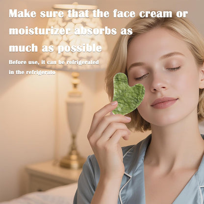 Jade Roller Gua Sha Tools - Nature Gua Sha Facial Tool Skin Tightening Face Massager Anti-Aging Jade Face Roller Puffiness Reducing Guasha Stone for Women Men（Green）