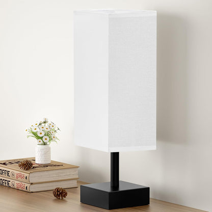 aooshine Small Table Lamp for Bedroom - Bedside Lamps for Nightstand, Minimalist Night Stand Light Lamp with Square Fabric Shade, Desk Reading Lamp for Kids Room Living Room Office Dorm