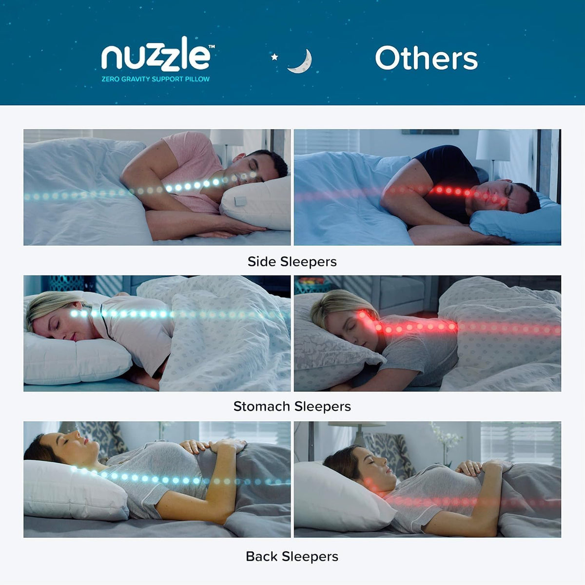 Nuzzle Pillow Adjustable Neck Pillows Queen Size Set of 4,Soft Hotel Feel