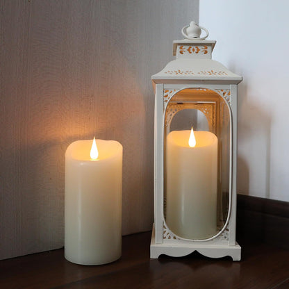 TECHLONG Flickering Flameless Candles with 3D Moving Flame, Last 1000+ Hours Battery Operated Candles with Timer, Ivory Real Wax Pillar Electric LED Candle for Wedding Christmas Party/3" x 5"