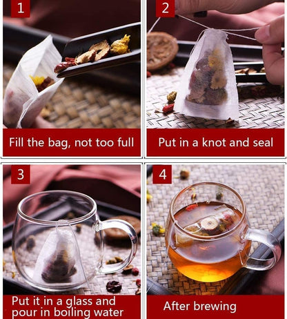 300Pcs Disposable Tea Bags for Loose Leaf Tea, Empty Tea Bags for Loose Tea, 100% Natural Wood Pulp Paper Material, Unbleached Tea Filter Bags with Drawstring