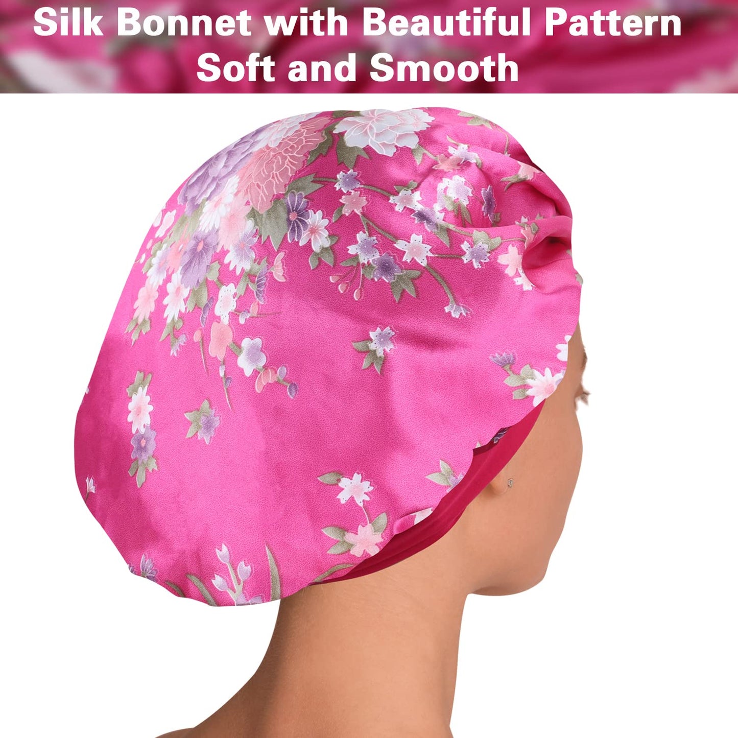 ROYBENS Satin Bonnet Hair Bonnet for Sleeping- 4 Pack Large Bonnets for Women with Elastic Soft Band for Curly Hair Braids