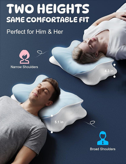 Cooling Cervical Neck Pillow for Pain Relief, Ergonomic Mellow Sleep Pillow for Neck Support | Adjustable | Memory Foam | Odorless Orthopedic Bed Pillow for Side Back Stomach Sleepers - Gift for Mom