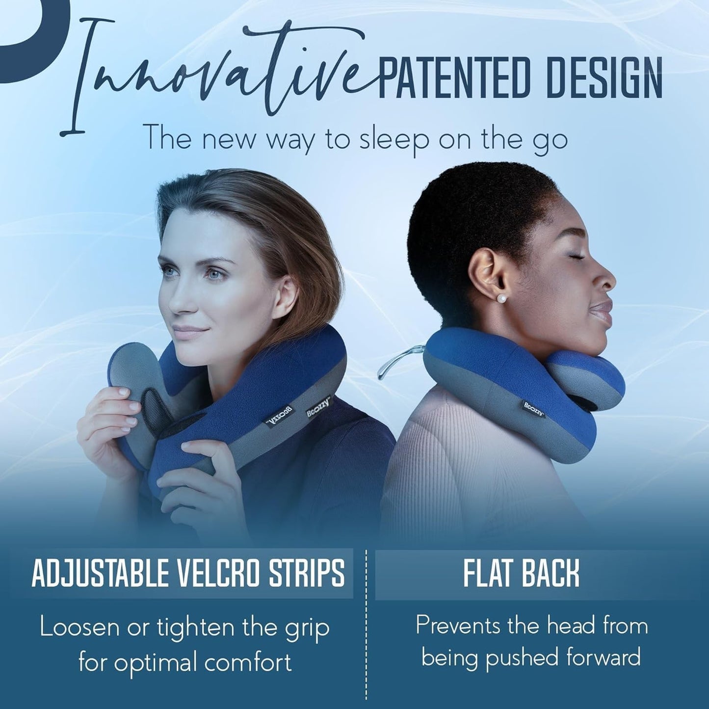 BCOZZY Travel Neck Pillow for Airplane– Patented Double Support for Head, Neck, and Chin. Best for Long Flights, Plane Sleeping, and Car Rides. Adjustable Size. Fully Washable. Carry Bag. Large, Black