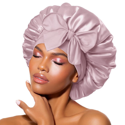 BONNET QUEEN Silk Bonnet for Sleeping for Women Satin Bonnet Night Cap for Curly Hair with Tie Band, Single Layer, Cream Pink