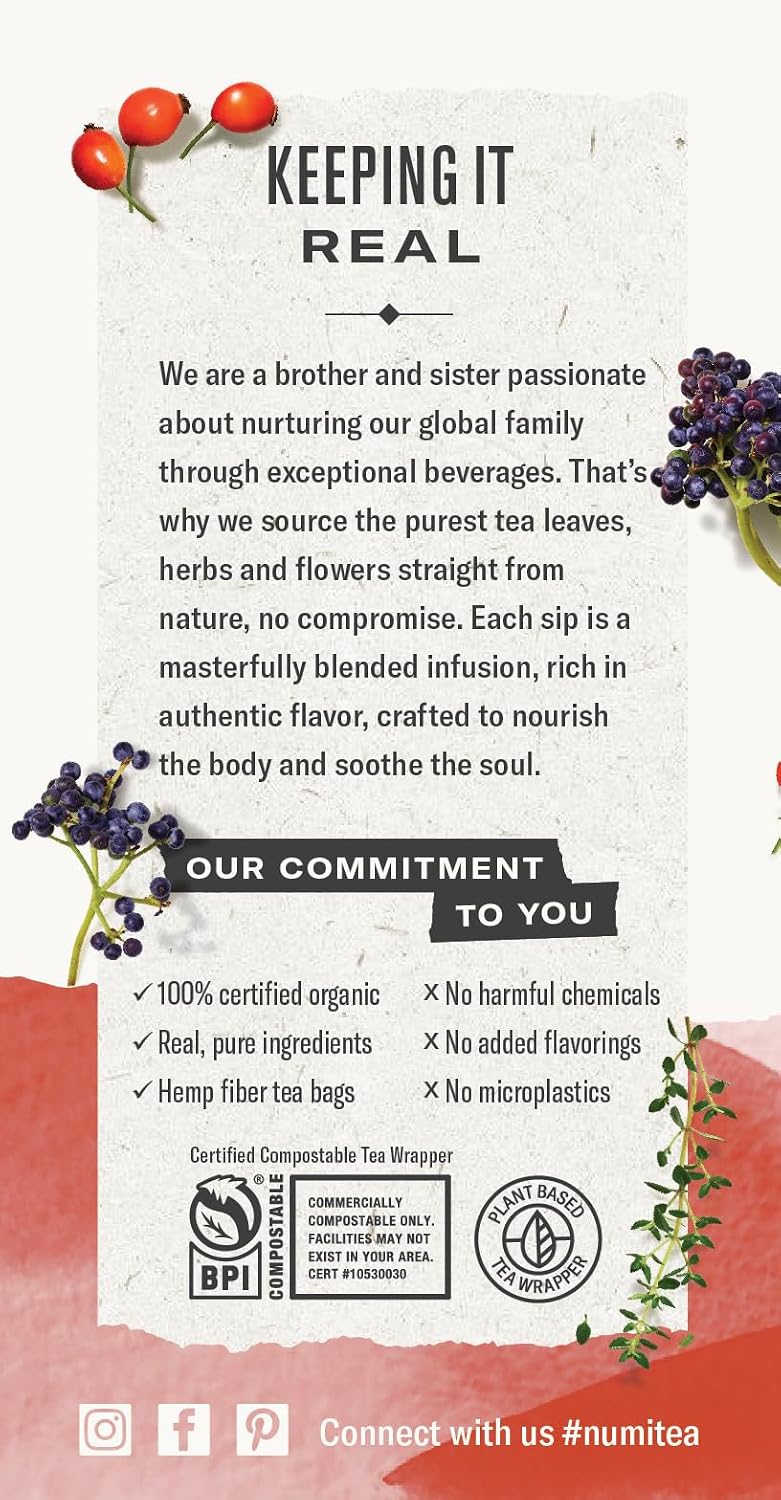 Numi Organic Immune Support Tea, 16 Herbal Tea Bags, Caffeine Free