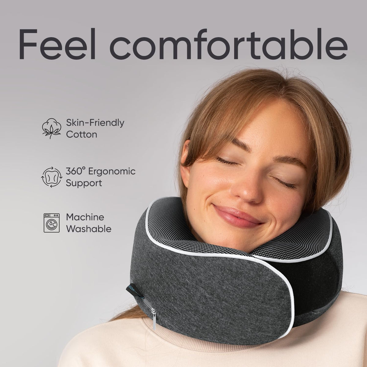 Proglobe Travel Neck Pillow for Airplanes, Long Haul Flight Kit, Grey