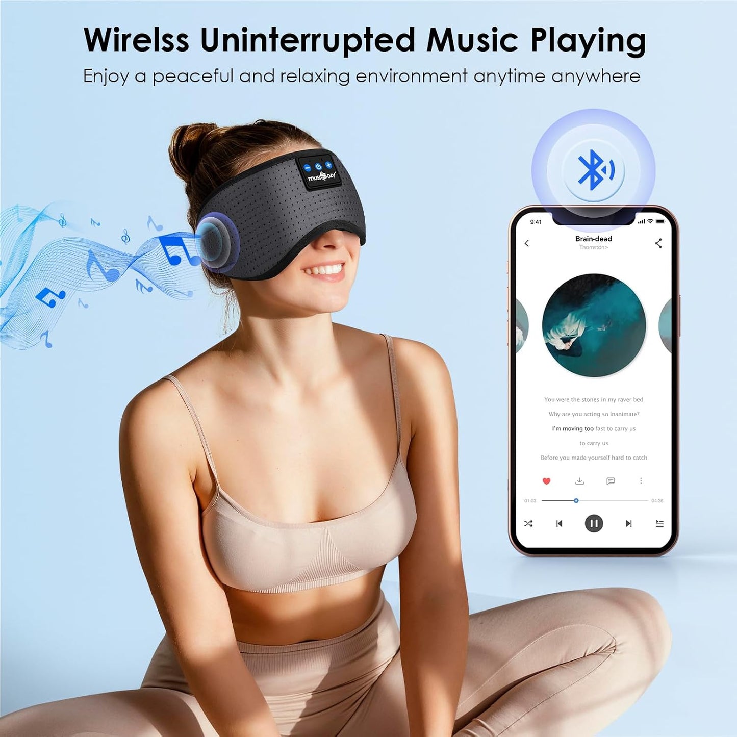 MUSICOZY Sleep Headphones Bluetooth 5.4 Headband Sleeping Eye Mask for Mom Women Men Wireless Music Earbuds Earphones for Side Sleepers Built-in HD Speakers Cool Gadgets Unique Gifts