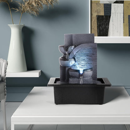 WICHEMI Indoor Fountain Tabletop Fountain Waterfall Fountains Stacked Rocks | Desktop Fountain With LED Light, Soothing Sound, Stress Relief, Humidifies Air, No Plumbing, Easy Setup, 11.8"X8.7"X5.9"