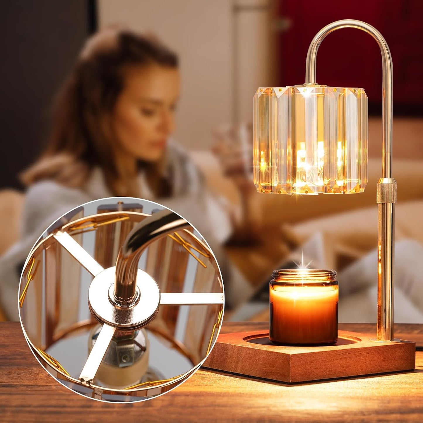 Yuichoy Candle Warmer Lamp with Timer, Dimmable Electric Candle Wamer Adjustable Height, Gifts for Women Mom, Glass Modern Candles Melter Lamp, Black