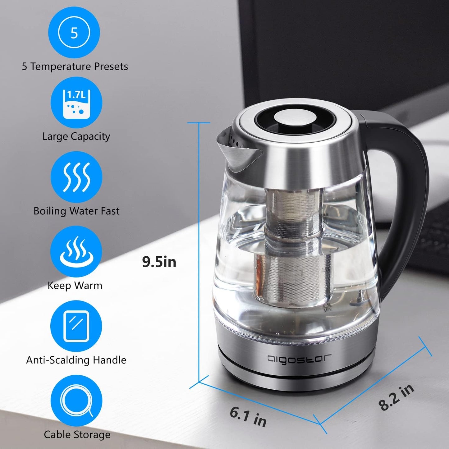 Aigostar Electric Kettle with Temperature Control and Tea Infuser