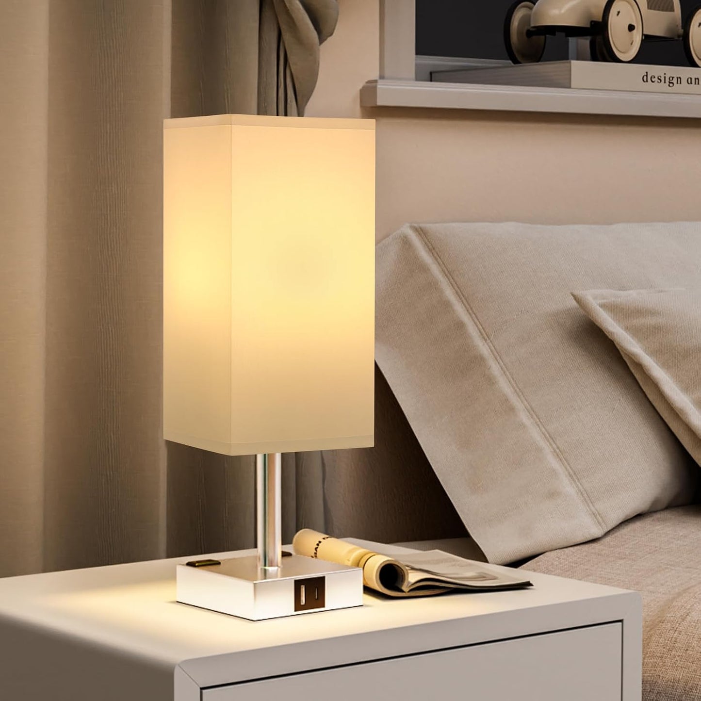 Touch Bedside Table Lamp for Bedroom - Dimmable, USB C+A, 2 AC Outlets