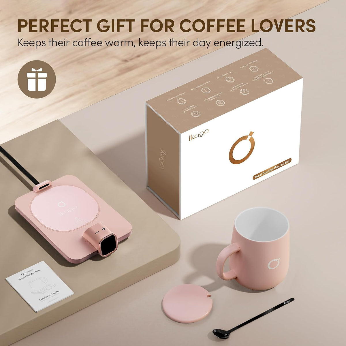 Coffee Cup Warmer & iKago Mug Set, 1℉ Precise Temp Control Mug Warmer