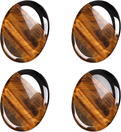 Roowest 4 Pcs Thumb Worry Stone for Anxiety Natural Crystal Healing Stone Chakras Amethyst Tiger Eye Quartz Pocket Hug Gift for Office Stress Meditation(Chromashift,Oval)
