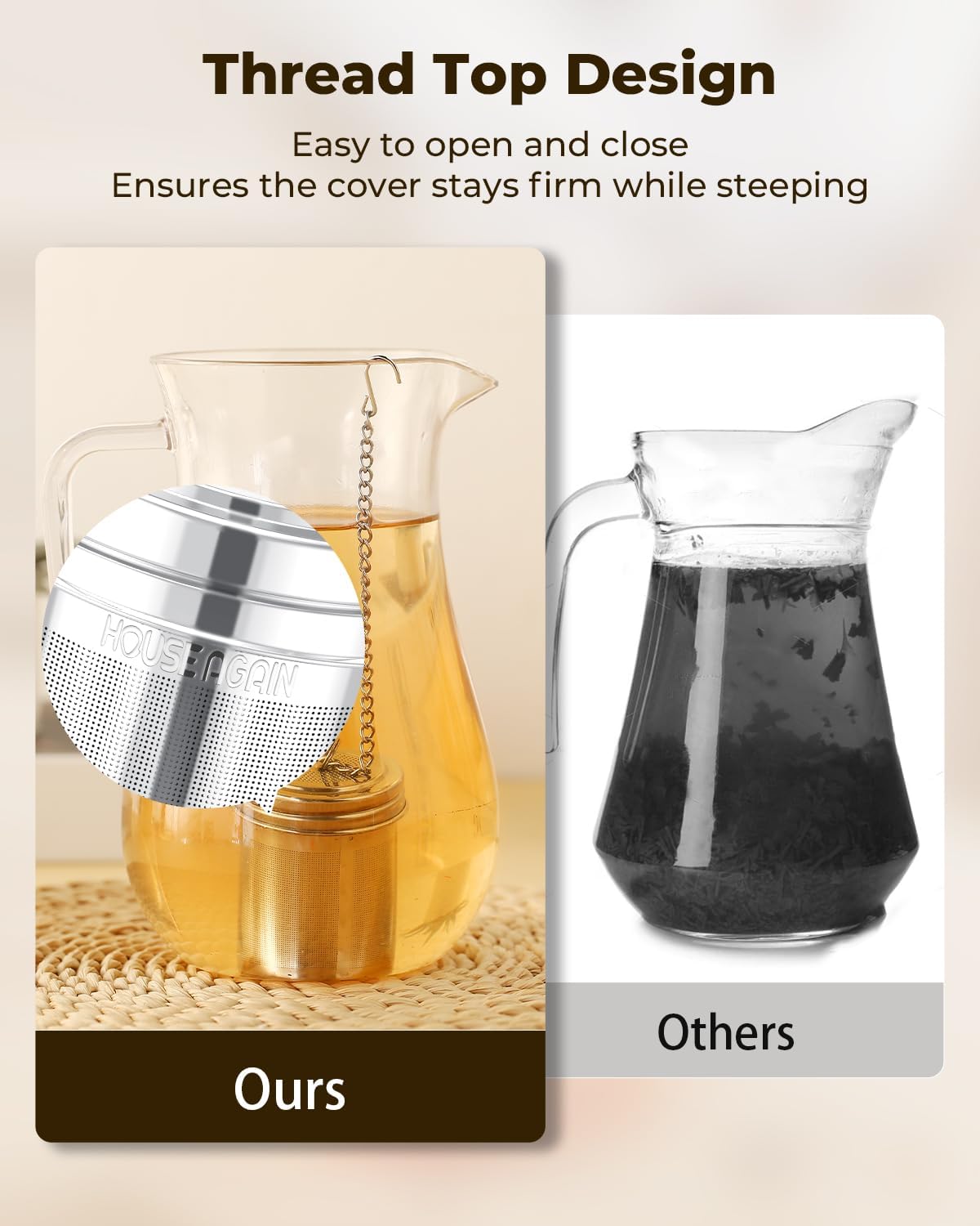 House Again 2 Pack Tea Infuser, Extra Fine Mesh Tea Infusers for Loose Tea, 18/8 Stainless Steel Tea Strainer with Extended Chain Hook, Tea Steeper for Brew Tea, Spices & Seasonings