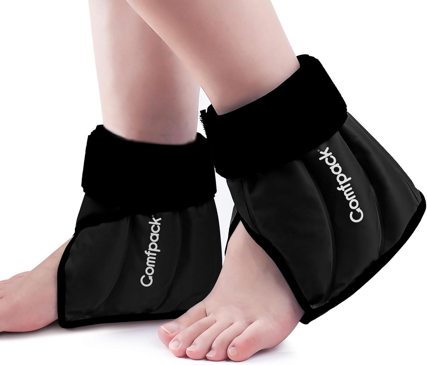 Comfpack Ankle Ice Pack Wrap for Swelling, FSA Eligible, Heel Ice Pack for Pain Relief, Hot Cold Therapy Cold Pack for Plantar Fasciitis, Achilles Tendonitis, Ankle Sprain, Foot Pain, Black