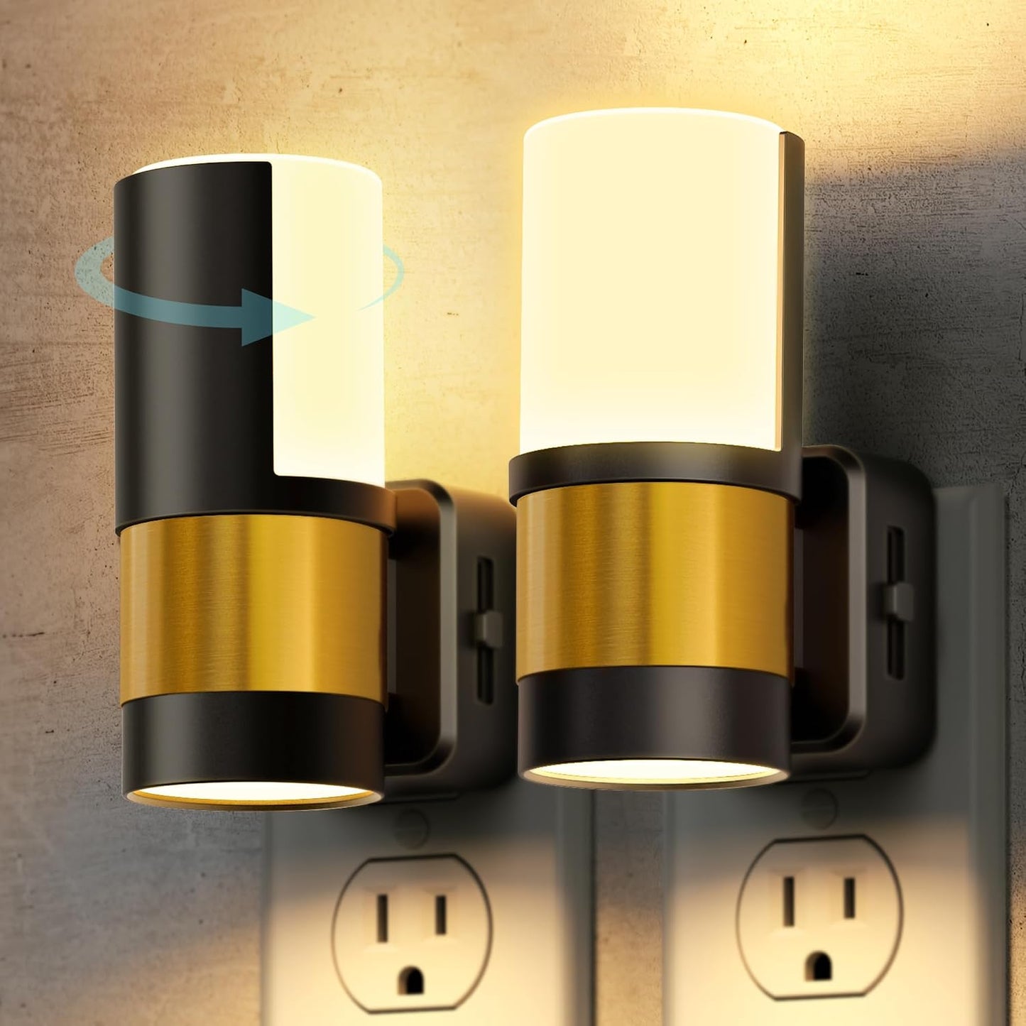 Briignite Night Lights Plug into Wall, Modern LED Night Light Plug in, Dusk to Dawn Sensor,Amber Night Light 0-100LM Adjustable Brightness, Dimmable NightLight for Hallway, Bedroom, Stairway, 2 Pack
