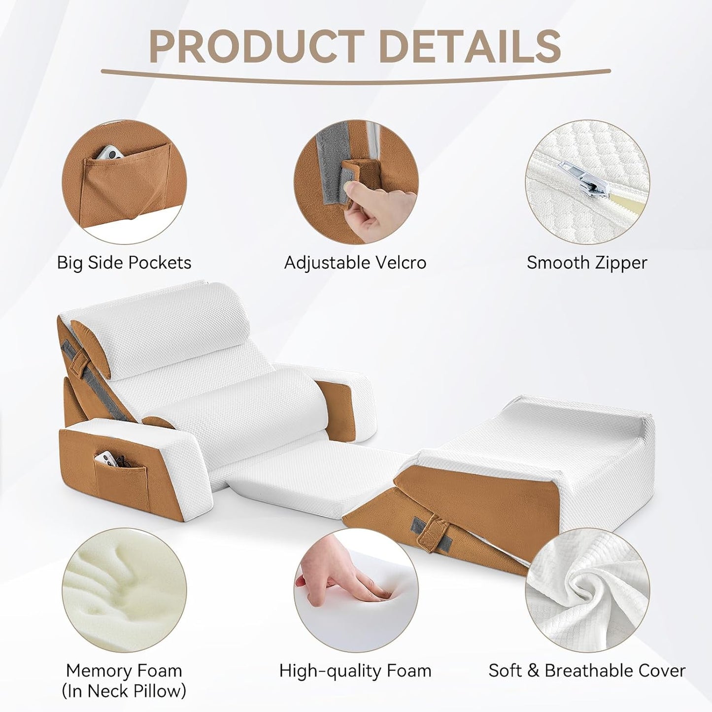 Yojoker 4PCS Orthopedic Bed Wedge Pillow Set for Sleeping, Post Surgery Foam Pillow for Body, Back and Leg Pain Relief, Triangle Adjustable Support Pillow - Acid Reflux, Anti Snoring & GERD Sleeping
