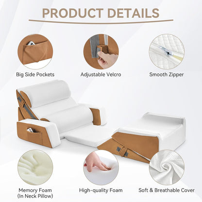 Yojoker 4PCS Orthopedic Bed Wedge Pillow Set for Sleeping, Post Surgery Foam Pillow for Body, Back and Leg Pain Relief, Triangle Adjustable Support Pillow - Acid Reflux, Anti Snoring & GERD Sleeping