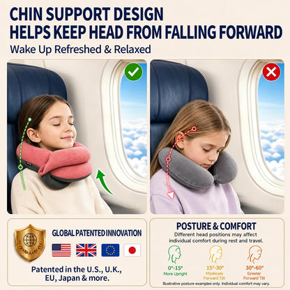 BUYUE Travel Neck Pillows for Airplanes, Memory Foam 360° Head Support Sleep for Long Flight, Skin-Friendly & Breathable, Kit with Eye Mask, Earplugs and Storage Bag (Adult, Grey, 90+ lbs)