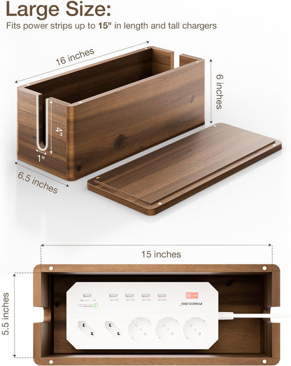 TIDITA 16" L Wooden Large Cable Management Box Round Edge (Walnut Color)
