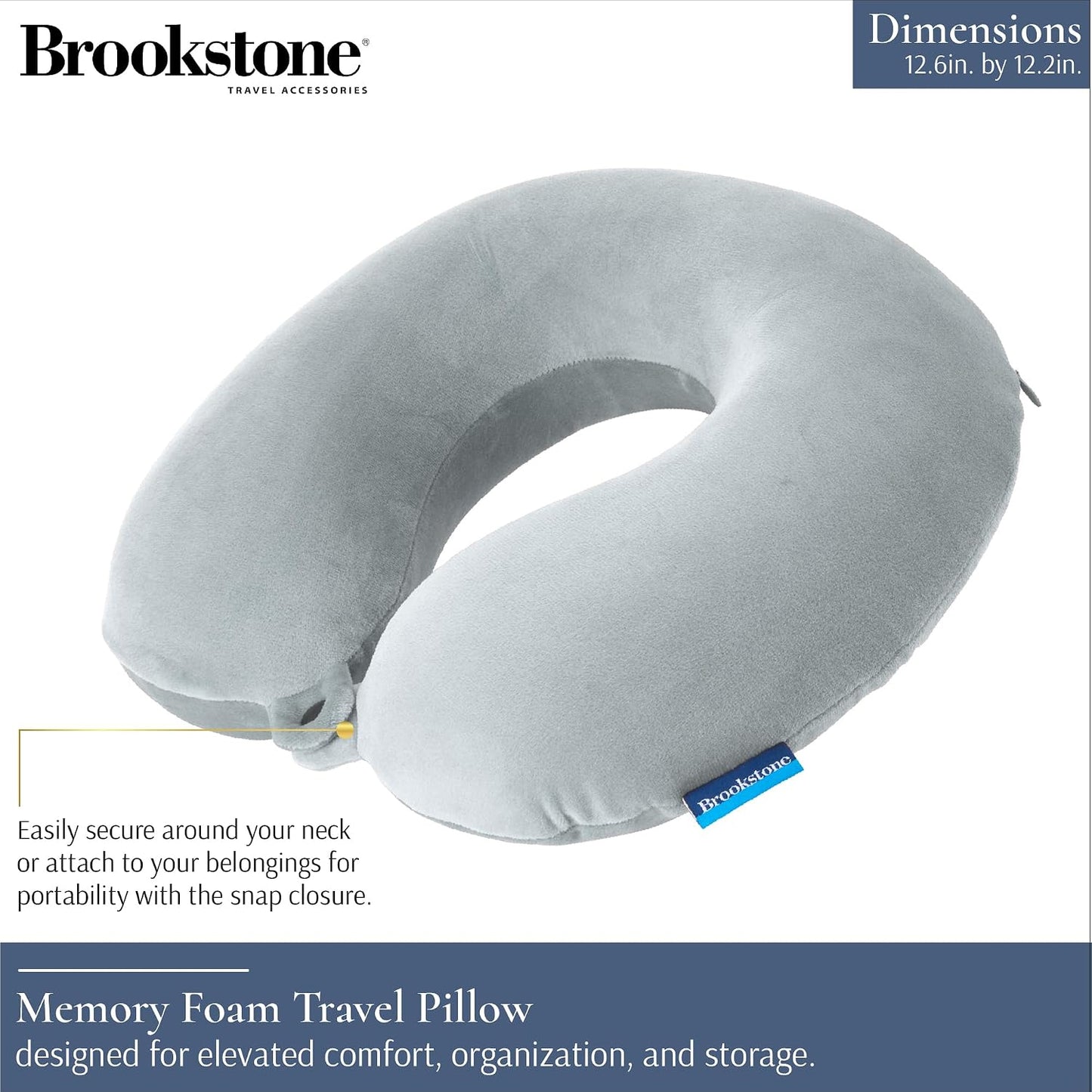 Brookstone Travel Neck Pillow - Lightweight U-Shaped Memory Foam Travel Pillow for Airplane, Car Travels & Sleeping, Blue