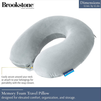 Brookstone Travel Neck Pillow - Lightweight U-Shaped Memory Foam Travel Pillow for Airplane, Car Travels & Sleeping, Blue