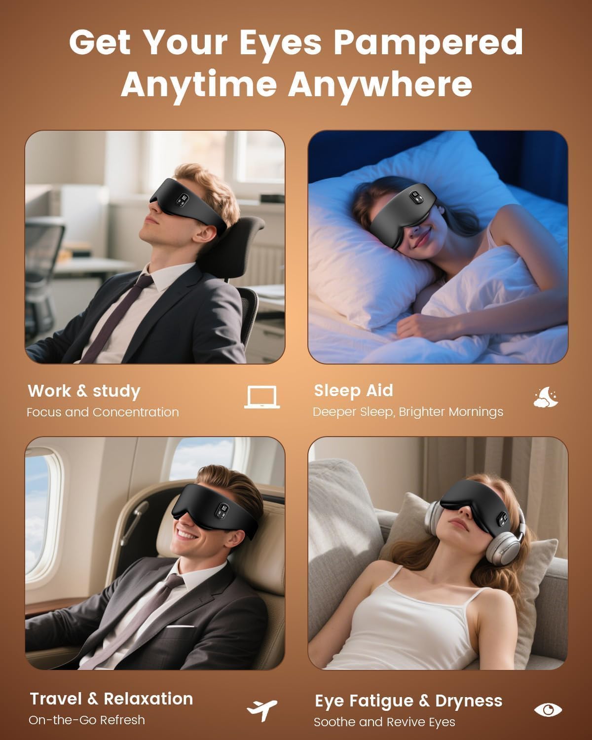 Cordless Heated Eye Mask, 4 Temp Timed Shutdown for Dry Eyes & Sleep Relief