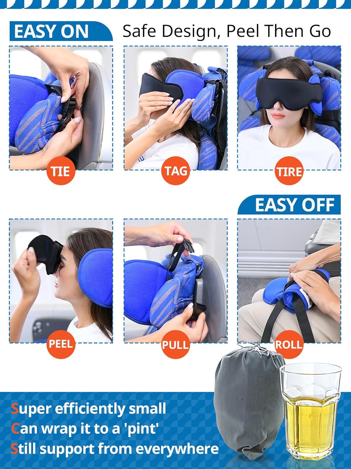 SARISUN Travel Pillows for Airplanes, 2pcs Airplane Pillows for Long Flight with Sleep Eye Mask, Plane Head Strap for Road Trip, 360° Support for Sleeping, Stop Bobblehead Travel Essentials, Black