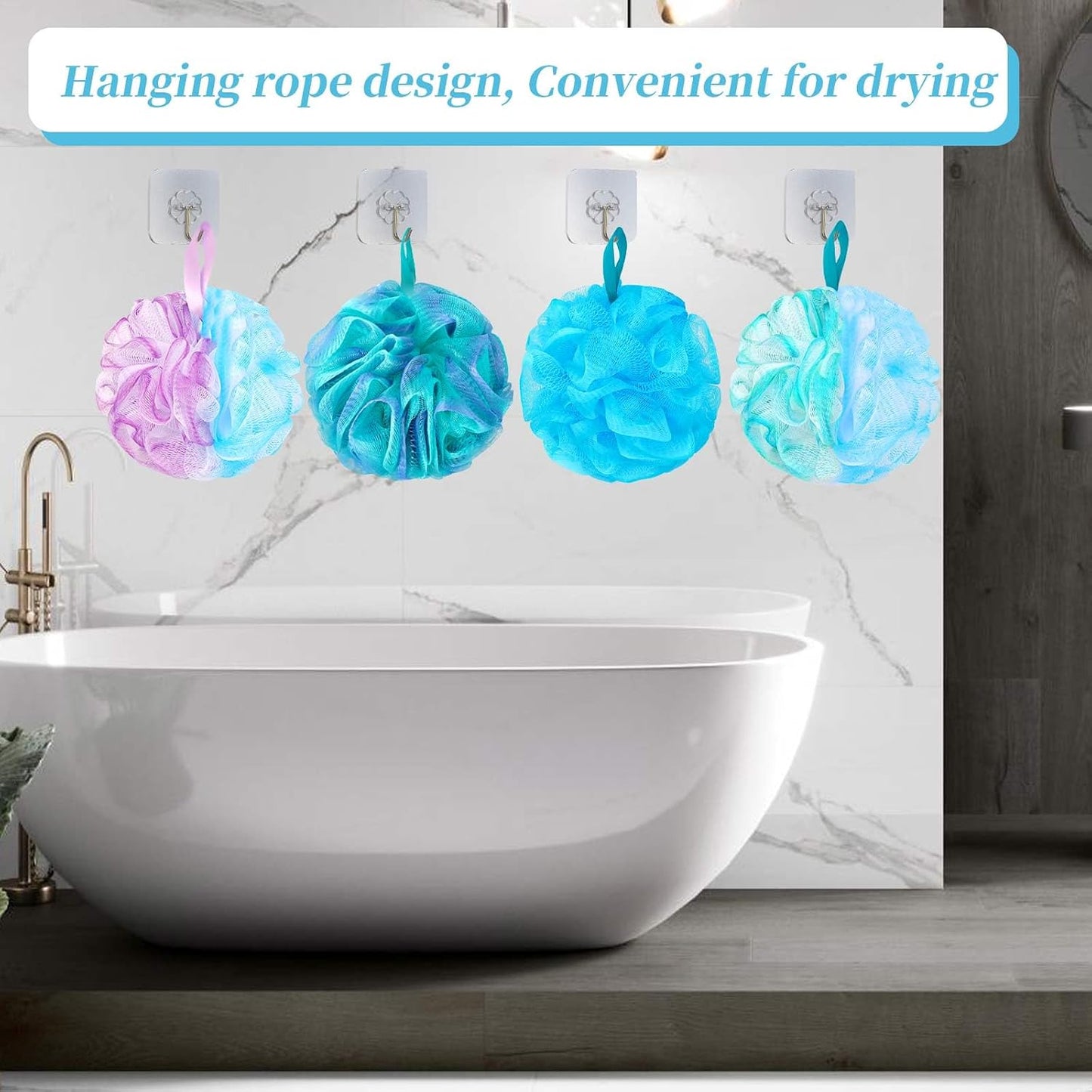 BCKENEY Bath Loofah Shower Sponge Body Back Scrubber Soft Mesh Shower Puffs Exfoliating Loofa for Women & Men Bath Accessories Cleaning Tool (Pack of 4 60G Loofah, Dark Elf)