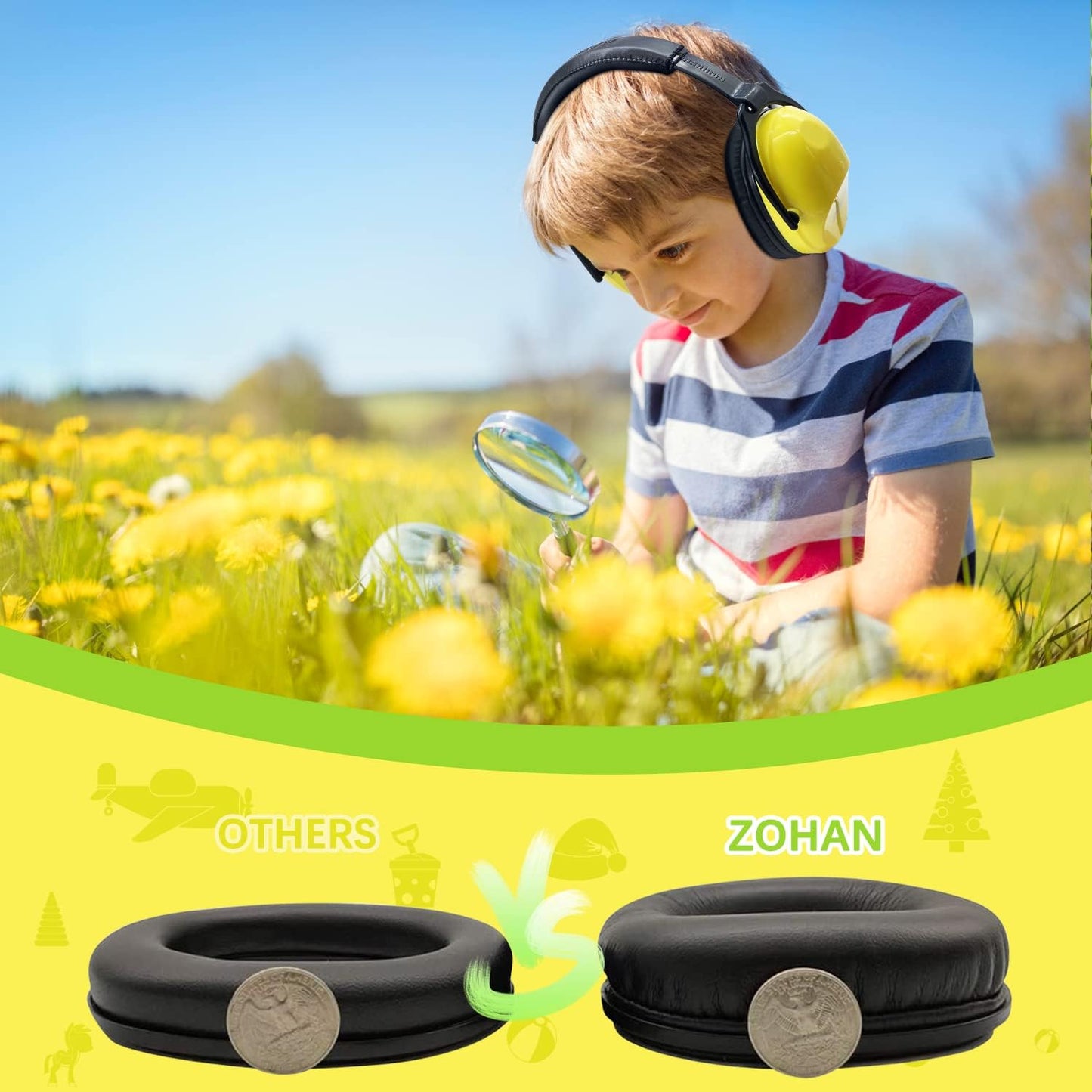 ZOHAN EM030 Kids Ear Protection, Noise Cancelling Headphones Ear Muffs for Autism Sensory, Safety Noise Reduction Hearing Protection for Monster Truck/Concerts/Fireworks/Air Shows