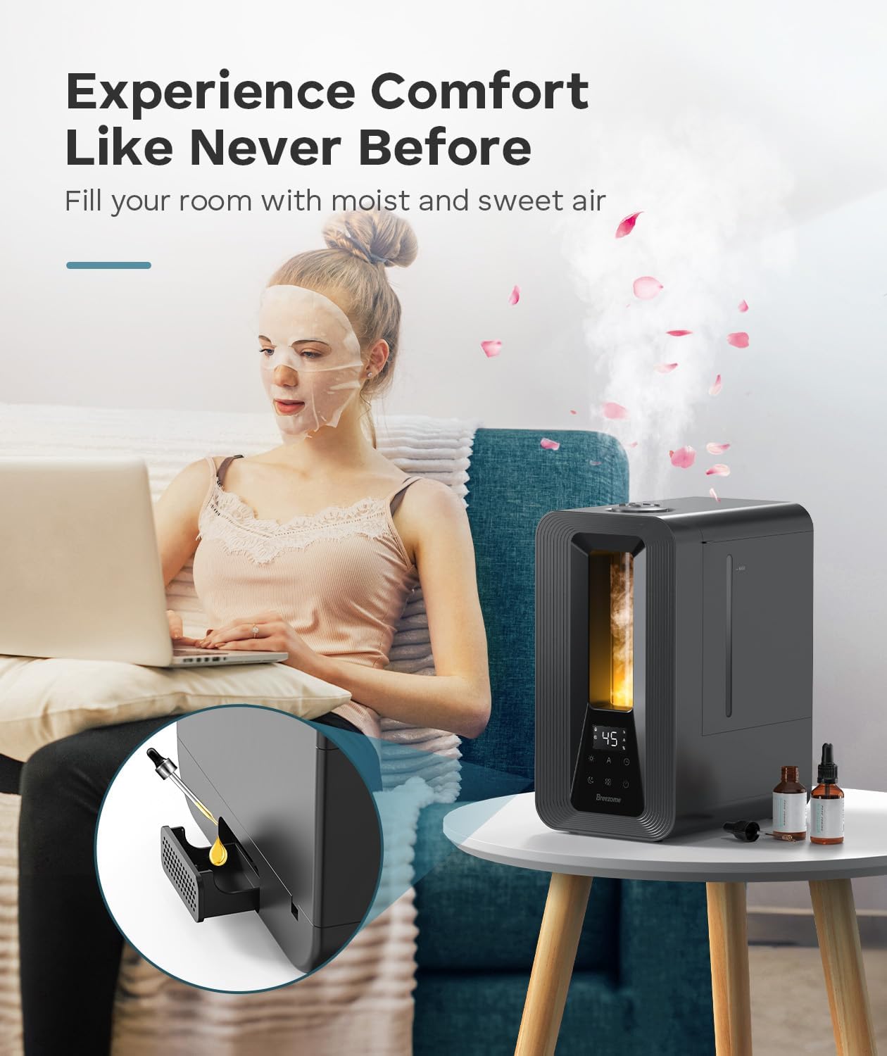 BREEZOME 6L Cool Mist Humidifier for Bedroom 50H Runtime 7-Color Mood Light