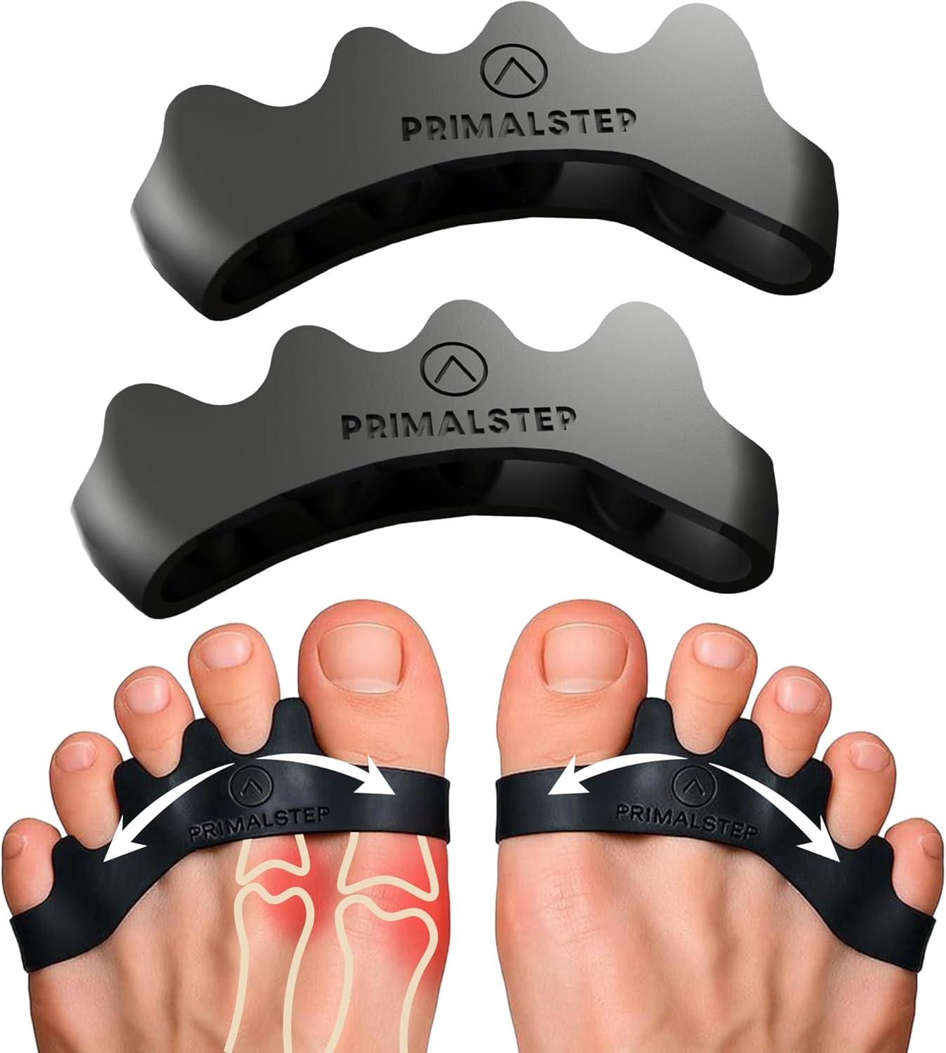 VYCE PrimalStep Toe Separators, Spreaders, Spacers, Straightener to Correct Toes for Men and Women, Bunion Corrector, Plantar Fasciitis and Athletic Mobility, S/M