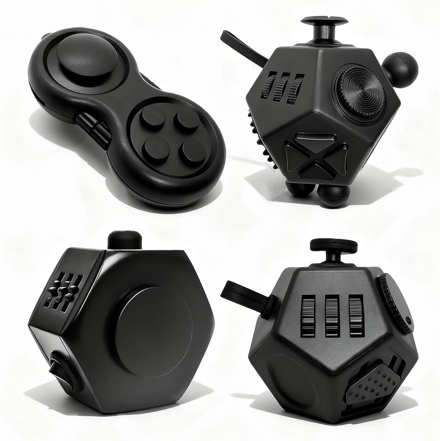 Fidget Toy Cube Set 4pcs 12 Sided Cube Relief Anxiety Improve Concentration,Fidget Toys Adults Alleviate Anxiety and Stress for Work,Fidget Toys for Kids Audible/Silent Fidgets Toys for ADD/ADHD/OCD