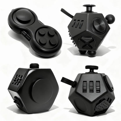 Fidget Toy Cube Set 4pcs 12 Sided Cube Relief Anxiety Improve Concentration,Fidget Toys Adults Alleviate Anxiety and Stress for Work,Fidget Toys for Kids Audible/Silent Fidgets Toys for ADD/ADHD/OCD