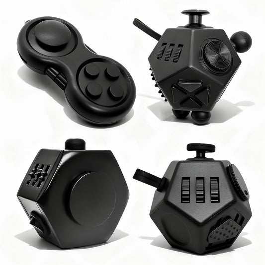 Fidget Toy Cube Set 4pcs 12 Sided Cube Relief Anxiety Improve Concentration,Fidget Toys Adults Alleviate Anxiety and Stress for Work,Fidget Toys for Kids Audible/Silent Fidgets Toys for ADD/ADHD/OCD