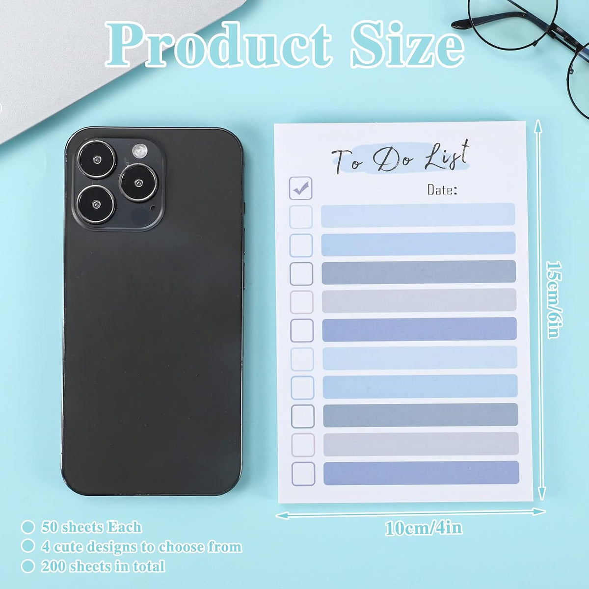 4 Pack to Do List Notepad, 4x6 Daily to Do List Sticky Notes