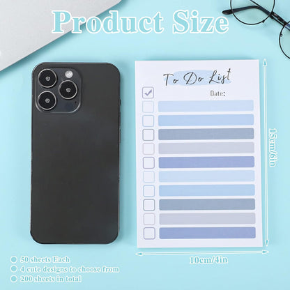 4 Pack to Do List Notepad, 4x6 Daily to Do List Sticky Notes