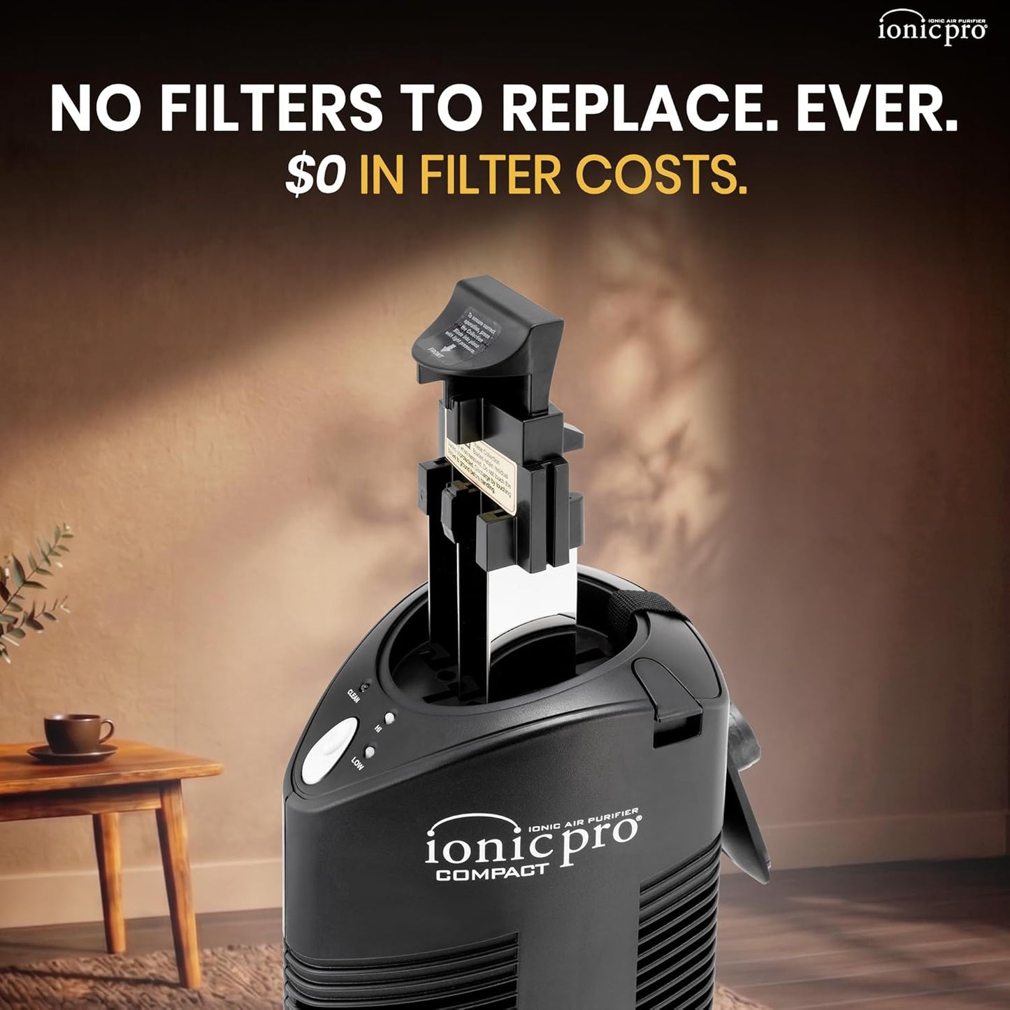 Ionic Pro Compact Air Purifier Tower, Never Replace Filters, Quiet Negative Ion Technology, Captures Pollutants, Pet Dander, Dust, Odor, Smoke, and More, CA200, Cleans Rooms Up to 300 sq. ft