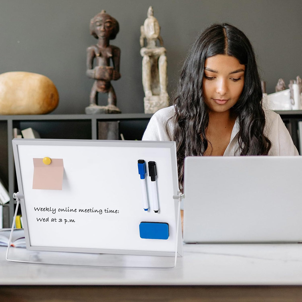 ARCOBIS Dry Erase White Board with Stand, 12" x 16" Weekly Double-Sided Desktop Whiteboard 10 Markers, 4 Magnets, 1 Eraser, Portable Magnetic Dry Erase Calendar for Planning, to Do List, Memo, School