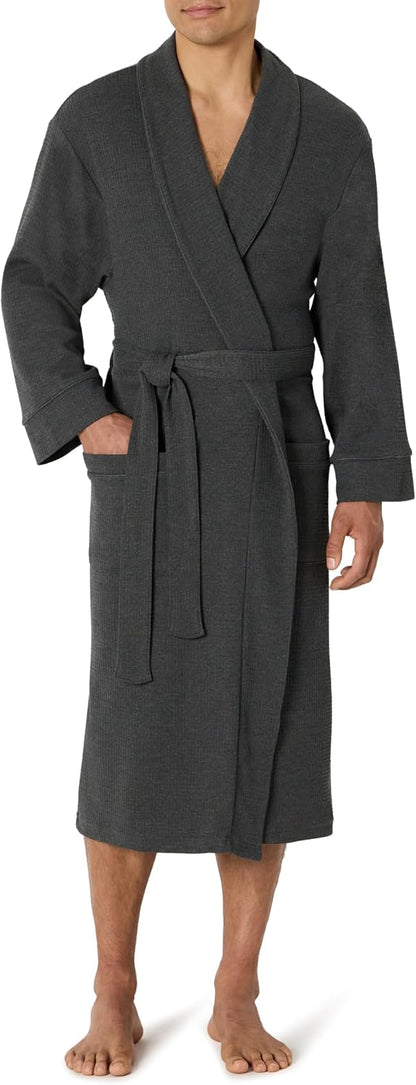Amazon Essentials Men's Lightweight Cotton Waffle Bath Robe, Mid-Length Loungewear (Available in Big & Tall)
