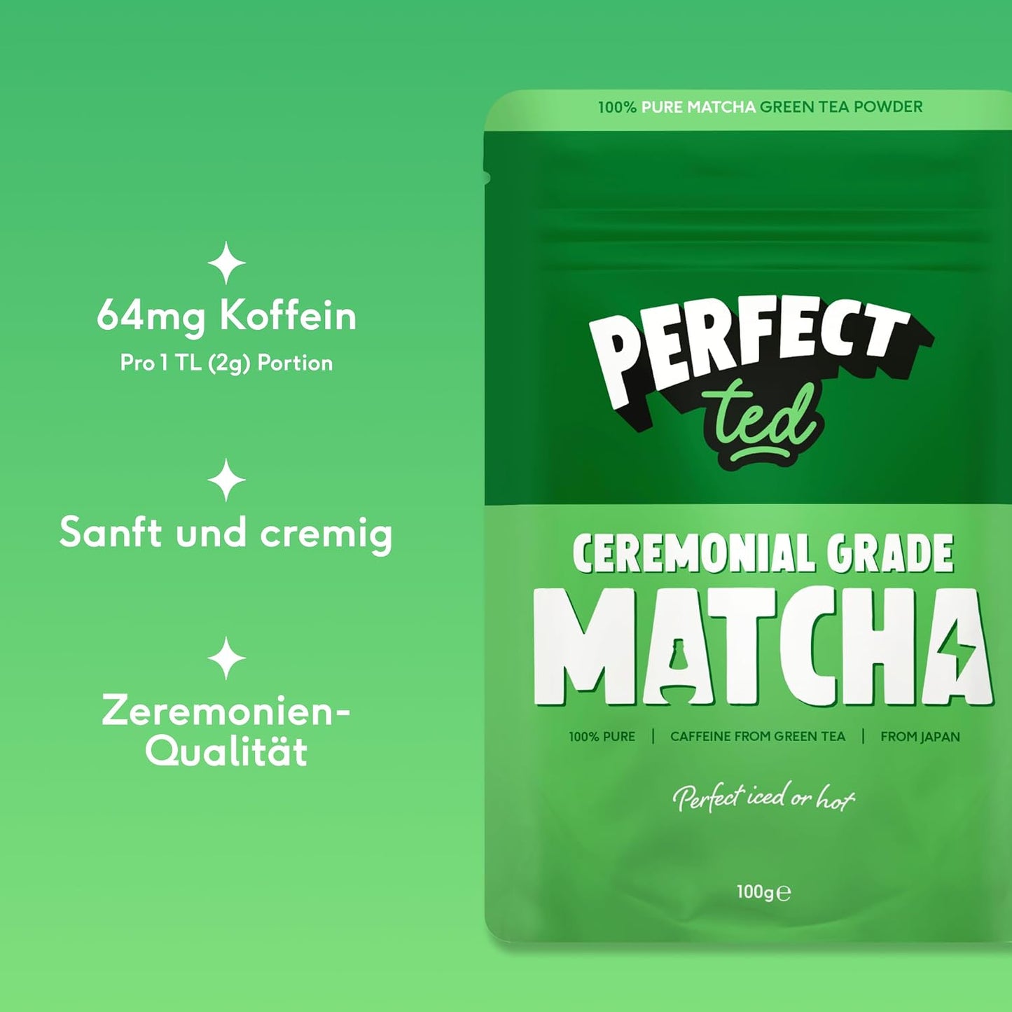 PerfectTed Matcha Powder, Ceremonial Grade Japanese, 30g (30 Servings), Perfect for Lattes & Smoothies | Premium Matcha Fuel | with L-Theanine | Antioxidants | Vegan | Gluten-Free